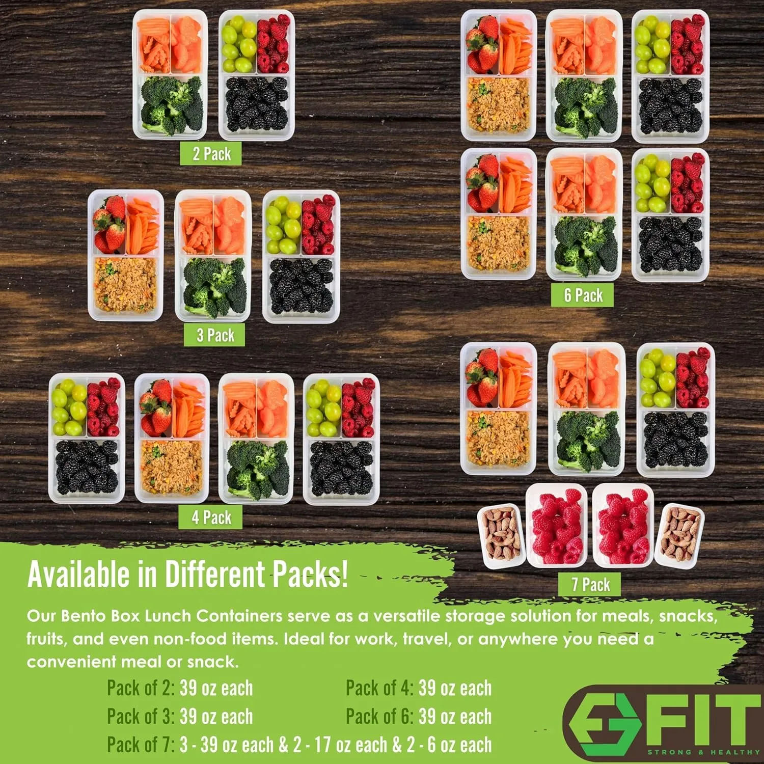 Bento Box for Kids Lunch Containers for Adults (3 Pack, 39 oz) - 3 Compartment Meal Prep Containers with Lids - Microwave, Freezer & Dishwasher Safe, Leakproof Reusable Food Prep Containers, Lunch Box