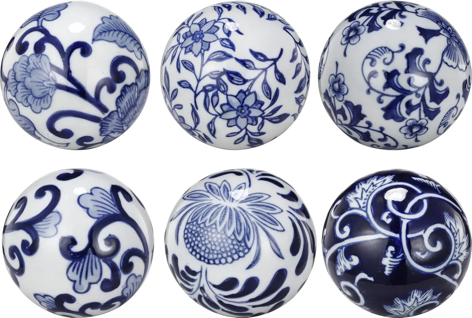 Benzara Flashy Ceramic Decorative Orbs, Blue and White, Set of 6 Home Accent