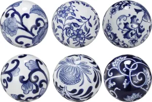 Benzara Flashy Ceramic Decorative Orbs, Blue and White, Set of 6 Home Accent
