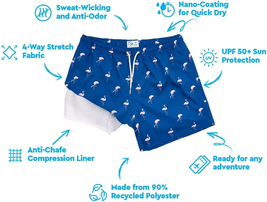BERMIES Men’s Swim Trunks with Compression Liner - 5.5” Inseam, Quick-Dry, 4-Way Stretch, UPF 50 , Eco-Friendly Fabric