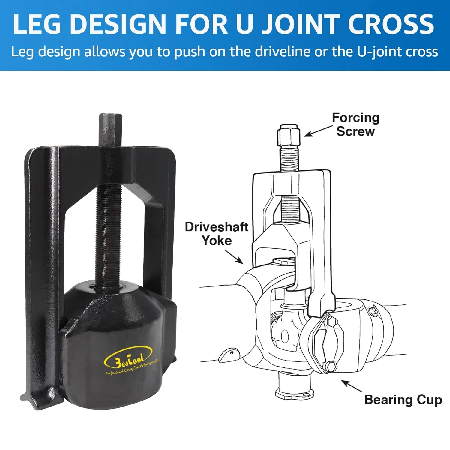 BESTOOL U Joint Puller for Intermediate Trucks, Heavy Duty U Joint Removal Tool, Extracts Universal Joints on Trucks, Busses & Farm Equipment, Class 4-6