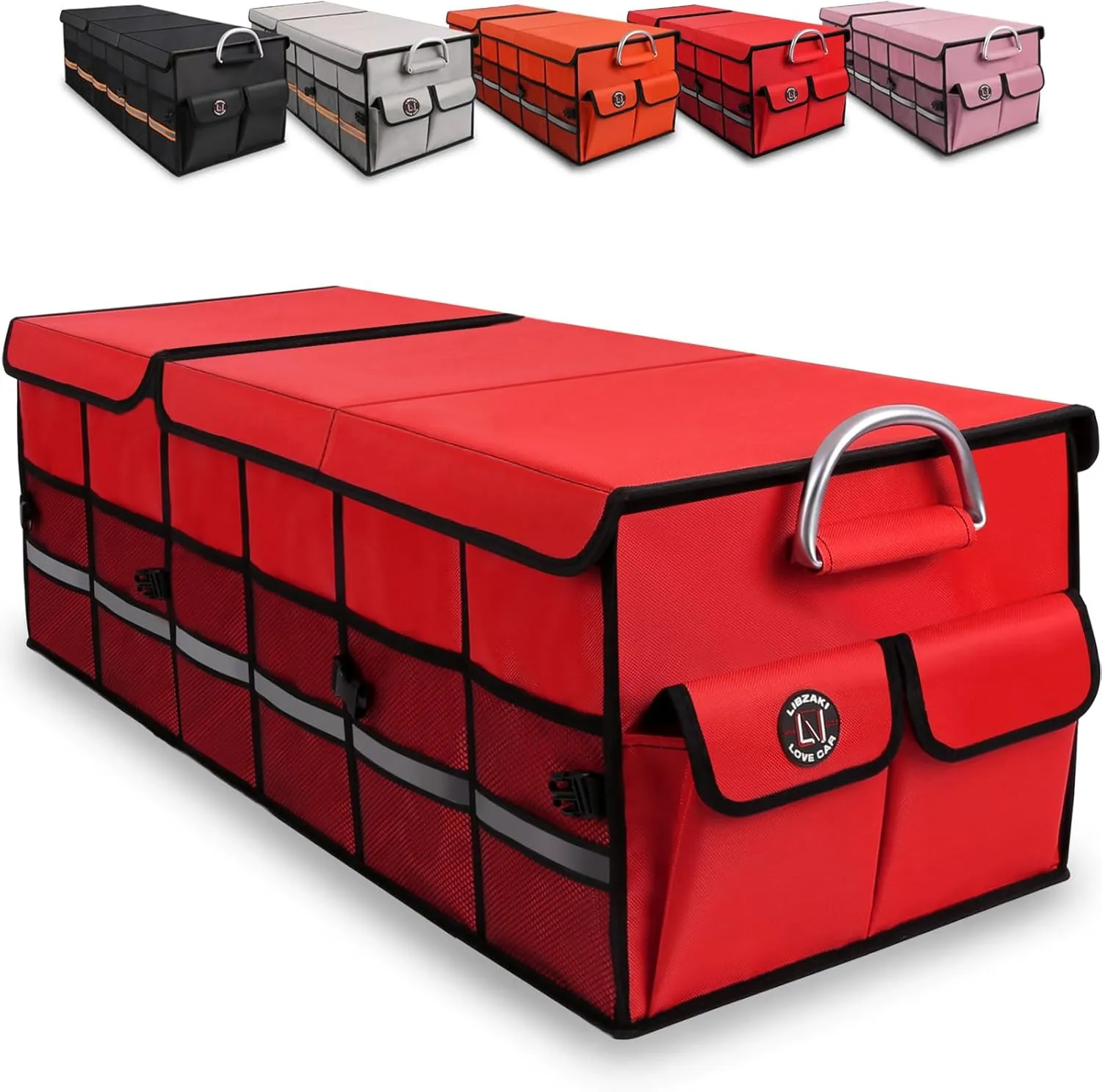 Big Car Trunk Organizer, Cargo Organizer SUV Trunk Storage Non Slip Bottom Waterproof Collapsible Durable Multi Compartments-(Oversize,Red)