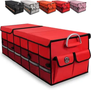 Big Car Trunk Organizer, Cargo Organizer SUV Trunk Storage Non Slip Bottom Waterproof Collapsible Durable Multi Compartments-(Oversize,Red)