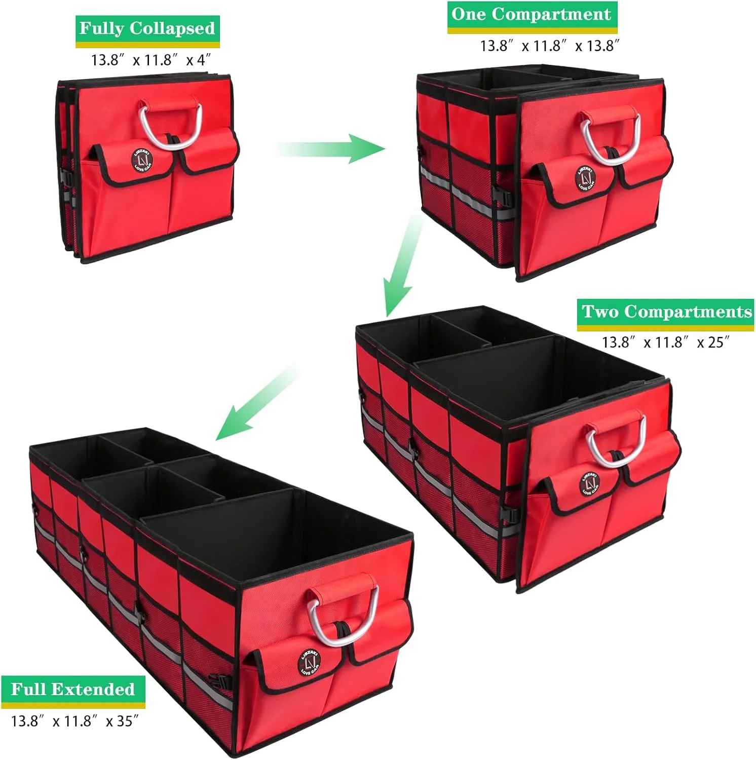 Big Car Trunk Organizer, Cargo Organizer SUV Trunk Storage Non Slip Bottom Waterproof Collapsible Durable Multi Compartments-(Oversize,Red)