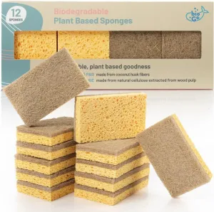 bioGo 12 Pack Biodegradable Kitchen Sponges - Eco-Friendly, Compostable, Natural Cellulose Dish - Compostable - Biodegradable - Cellulose Sponge