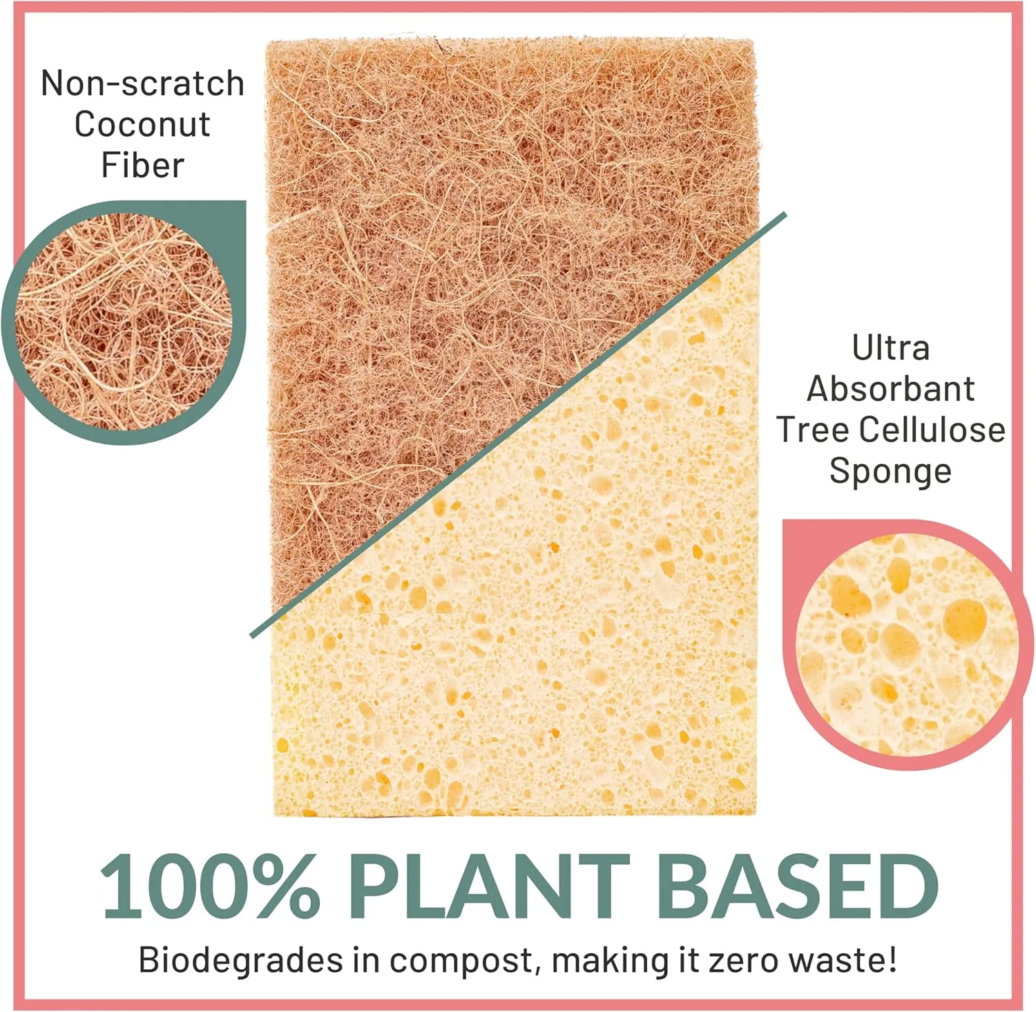 bioGo 12 Pack Biodegradable Kitchen Sponges - Eco-Friendly, Compostable, Natural Cellulose Dish - Compostable - Biodegradable - Cellulose Sponge