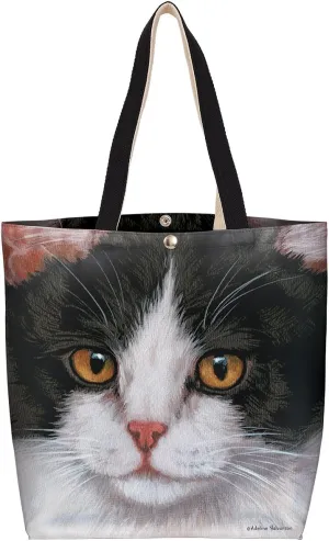 Black & White Cat Tote, Cat Bag, Reusable Cat Tote
