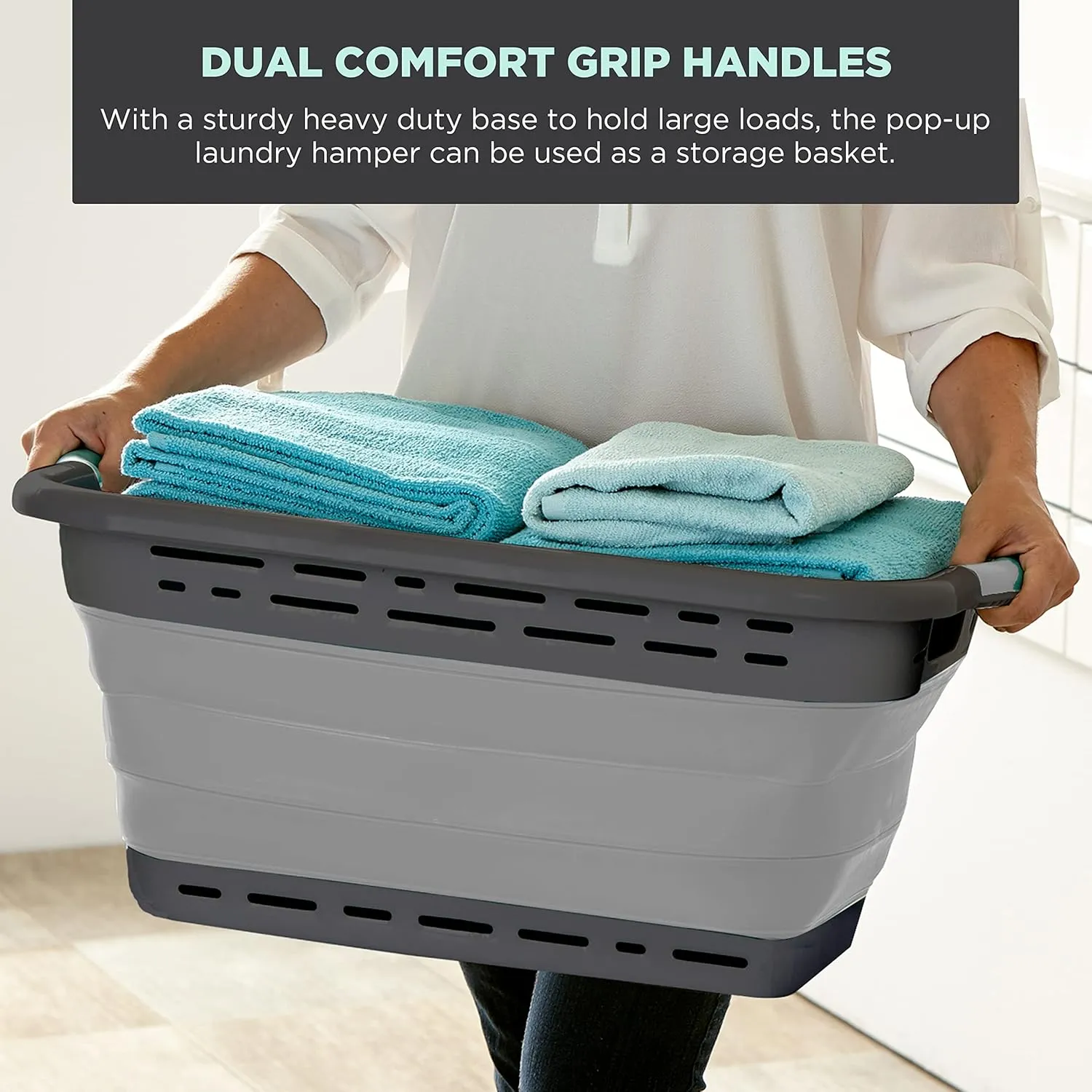 BLACK DECKER 1 Large 25" Slim Collapsible Laundry Basket - Portable & Space-Saving Basket with Dual Comfort Grip Handles - Ideal for Laundry, Towels, Blankets & More in Small Spaces & Travel, Black