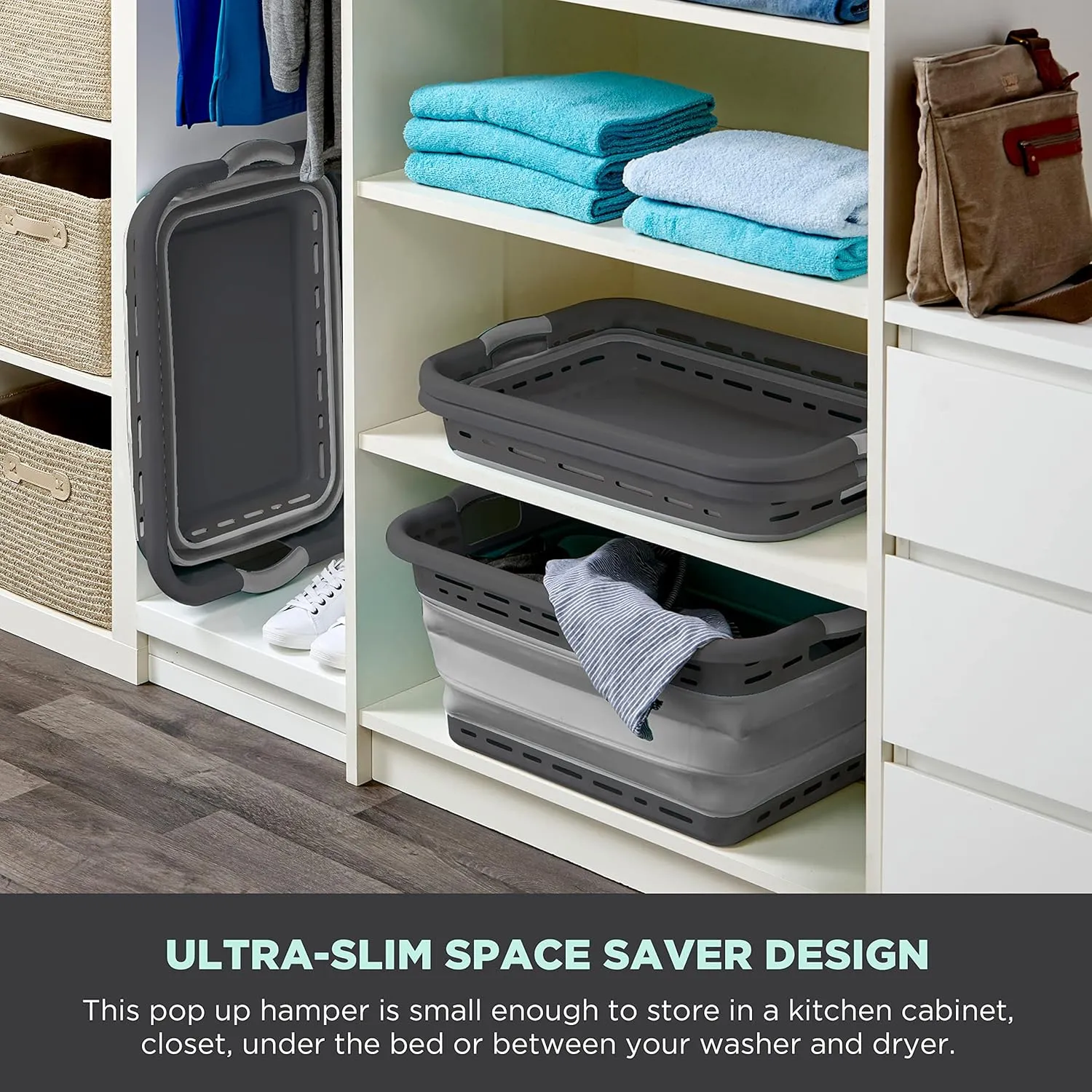 BLACK DECKER 1 Large 25" Slim Collapsible Laundry Basket - Portable & Space-Saving Basket with Dual Comfort Grip Handles - Ideal for Laundry, Towels, Blankets & More in Small Spaces & Travel, Black