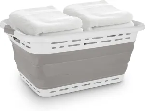 BLACK DECKER 1 Large 25" Slim Collapsible Laundry Basket - Portable & Space-Saving Basket with Dual Comfort Grip Handles - Ideal for Laundry, Towels, Blankets & More in Small Spaces & Travel, Grey