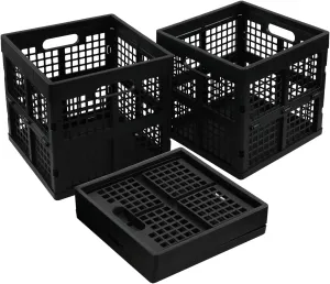 Black Square Milk Crate, 18 L Plastic Stackable Utility Crate, 3 Pack