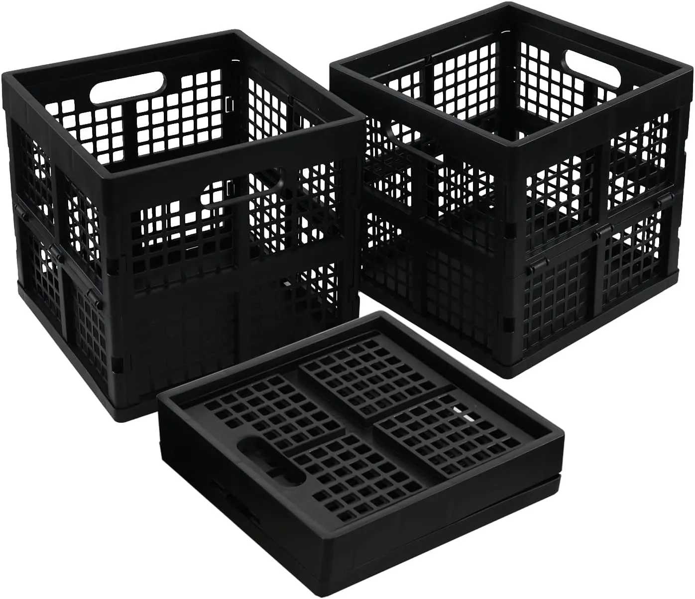 Black Square Milk Crate, 18 L Plastic Stackable Utility Crate, 3 Pack