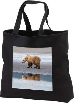 Black Tote Bag 14w x 14h x 3d - Coastal Grizzly bear walks along mud flats, Lake Clark NP, Alaska. Bears
