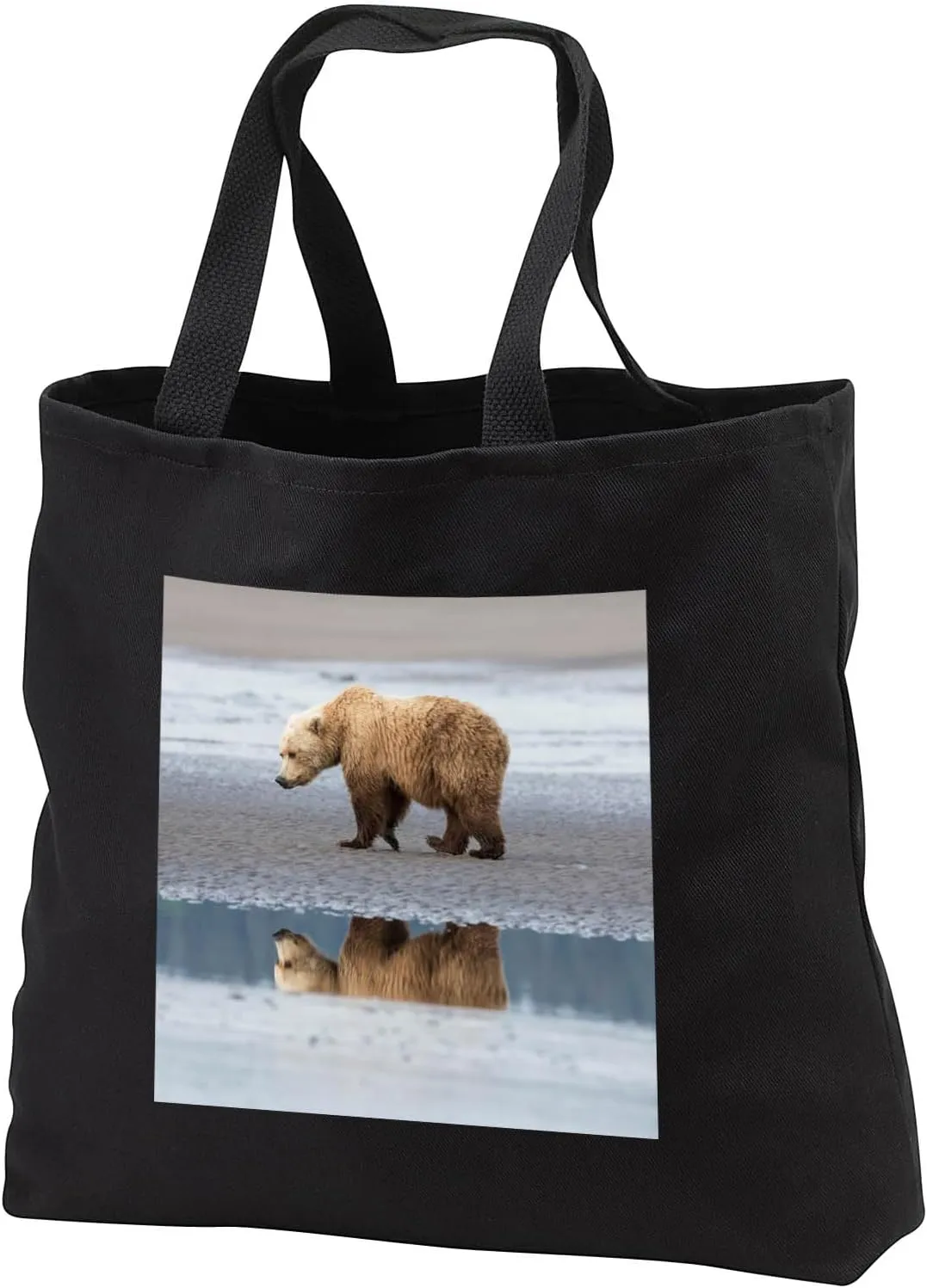 Black Tote Bag 14w x 14h x 3d - Coastal Grizzly bear walks along mud flats, Lake Clark NP, Alaska. Bears