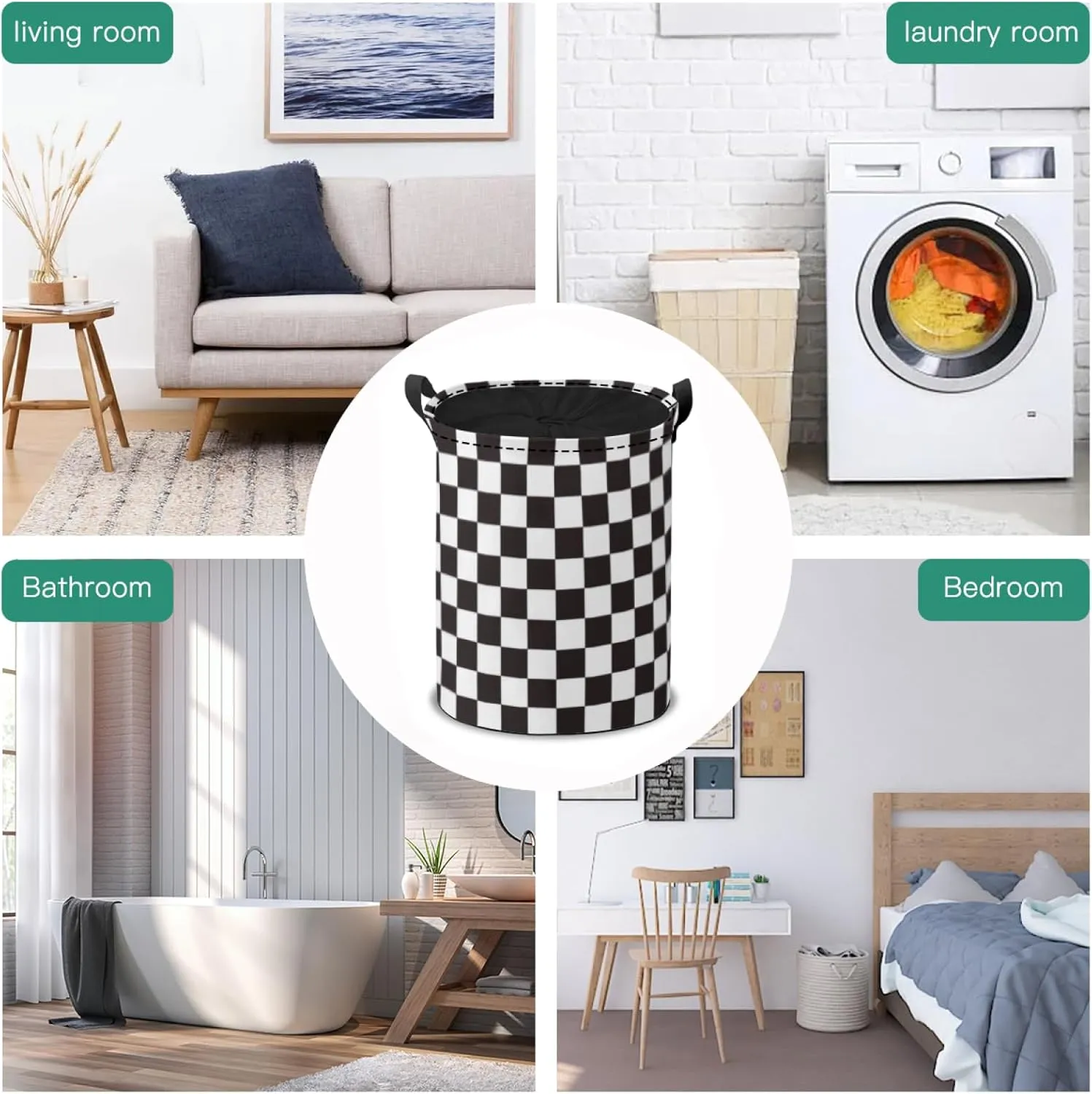 Black White Checkered Laundry Hamper Basket,Classic Black White Checker Collapsible Portable Laundry Bag,Storage Bins Baskets,Baby Laundry Basket,Toys Storage Basket,Gifts Basket, Bedroom Home Decor