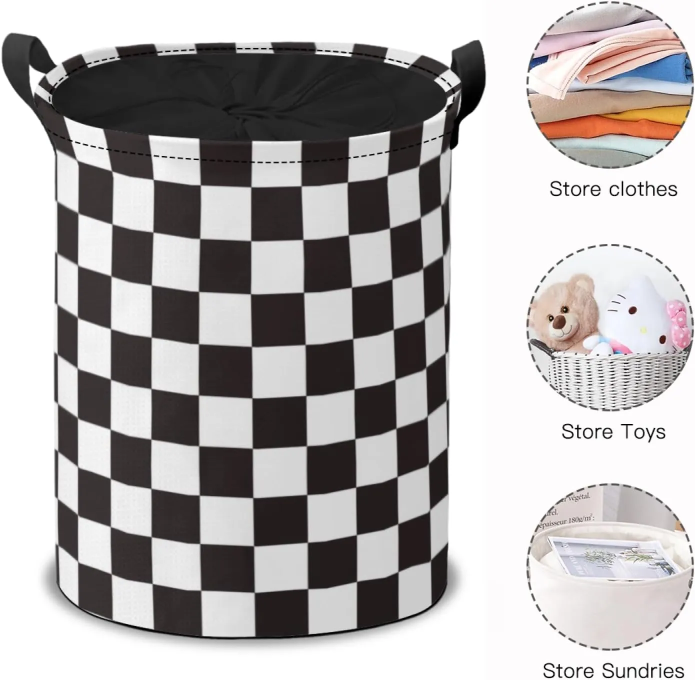 Black White Checkered Laundry Hamper Basket,Classic Black White Checker Collapsible Portable Laundry Bag,Storage Bins Baskets,Baby Laundry Basket,Toys Storage Basket,Gifts Basket, Bedroom Home Decor