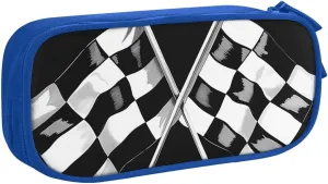 Black White Formula Checkered Flags Pattern Printed Pencil Case - Large-Capacity Stationery Bag Pen Pouch Holder with Zipper for School Travel Office,, Blue, One Size, Make-Up Pouch