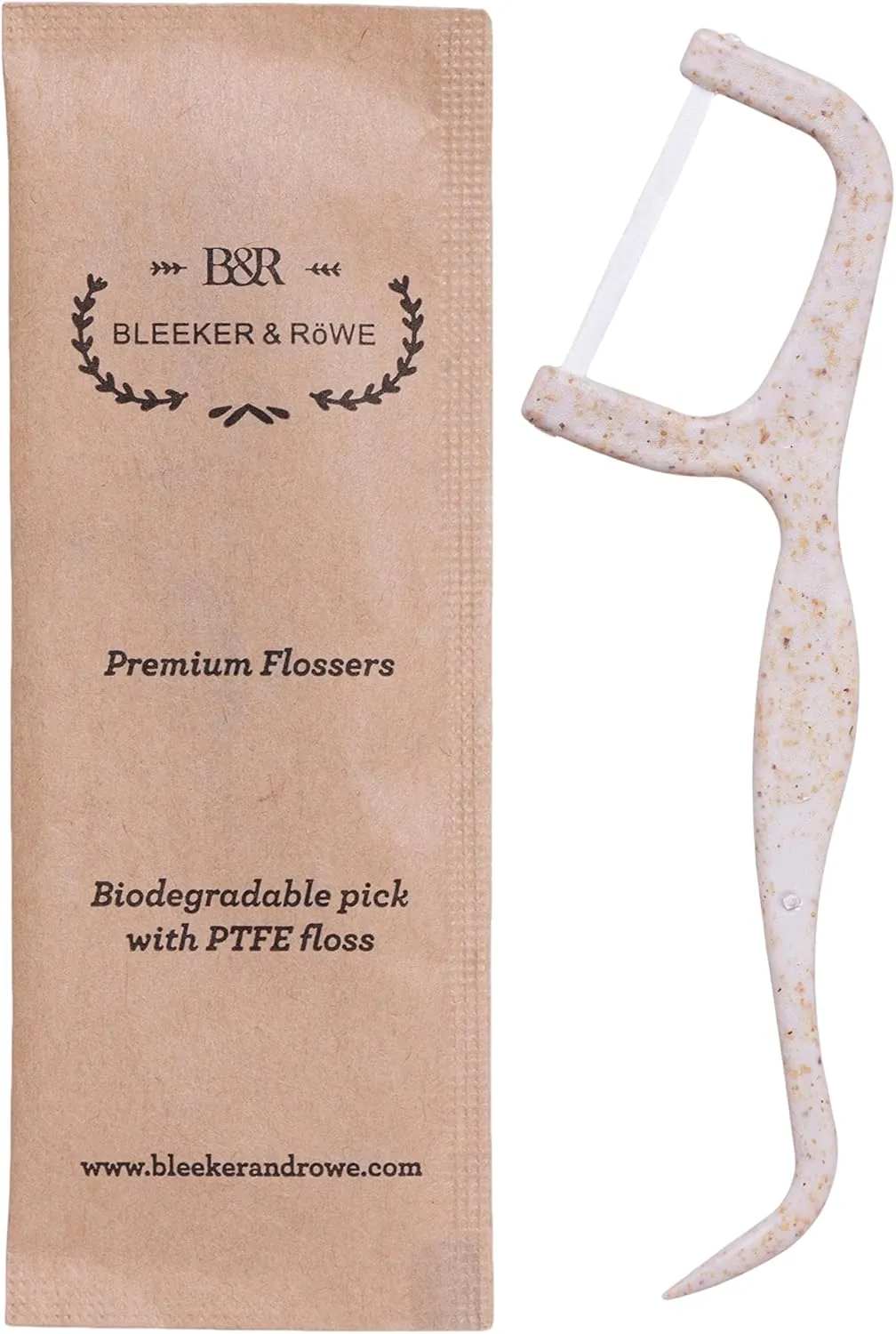 Bleeker and Rowe Biodegradable Individually Wrapped Floss Picks - Eco Friendly Flossers 150 Pack (PTFE Floss)…