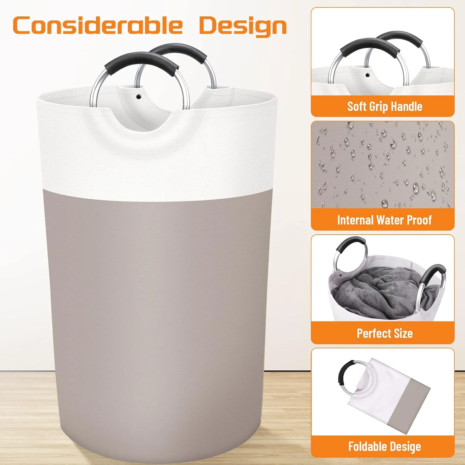 BlissTotes 115L Laundry Basket, Freestanding Laundry Hamper, Collapsible Dirty Clothes Hamper, Waterproof Fabric with Foam Protected Aluminum Handles for College, Dorm, Family (Brown)