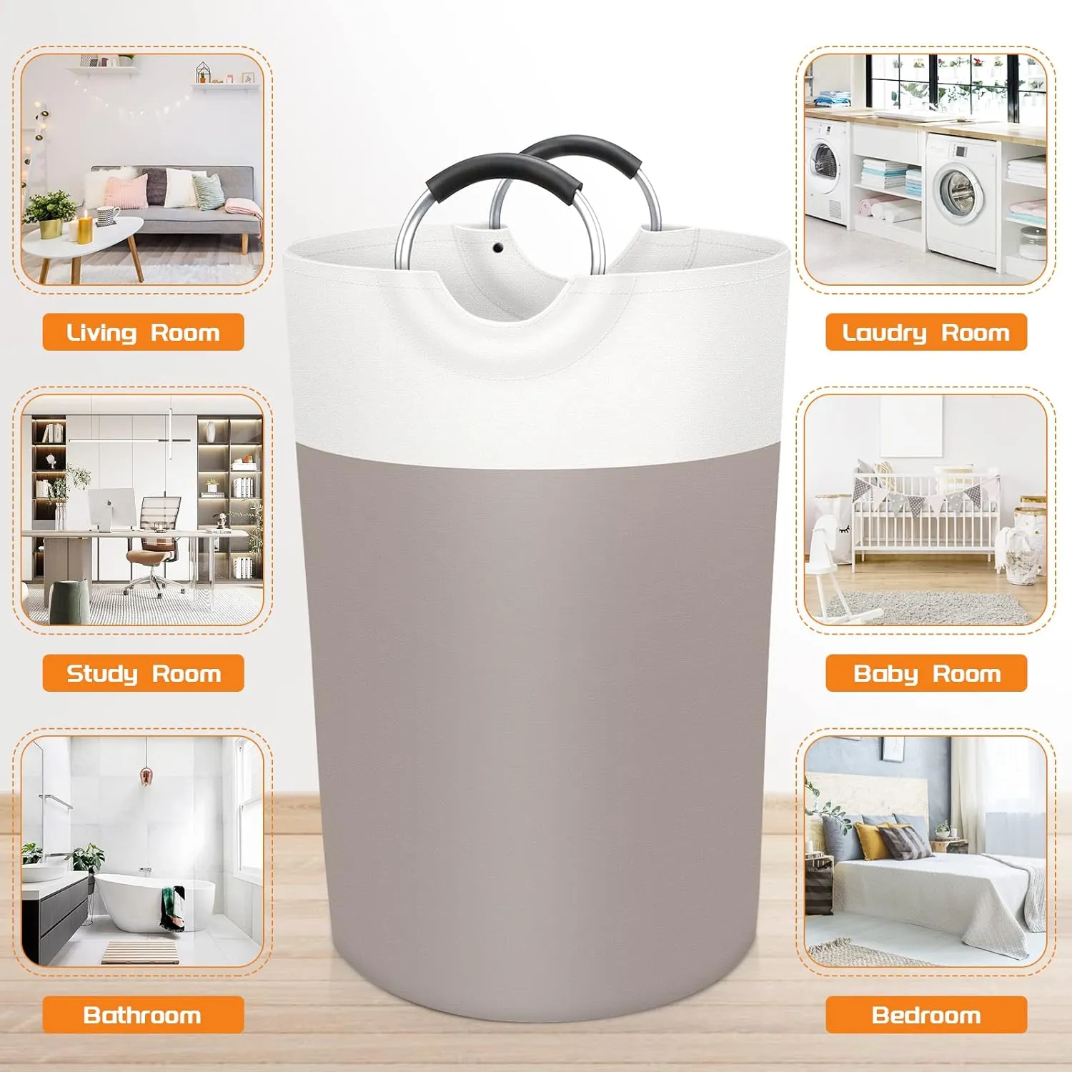 BlissTotes 115L Laundry Basket, Freestanding Laundry Hamper, Collapsible Dirty Clothes Hamper, Waterproof Fabric with Foam Protected Aluminum Handles for College, Dorm, Family (Brown)