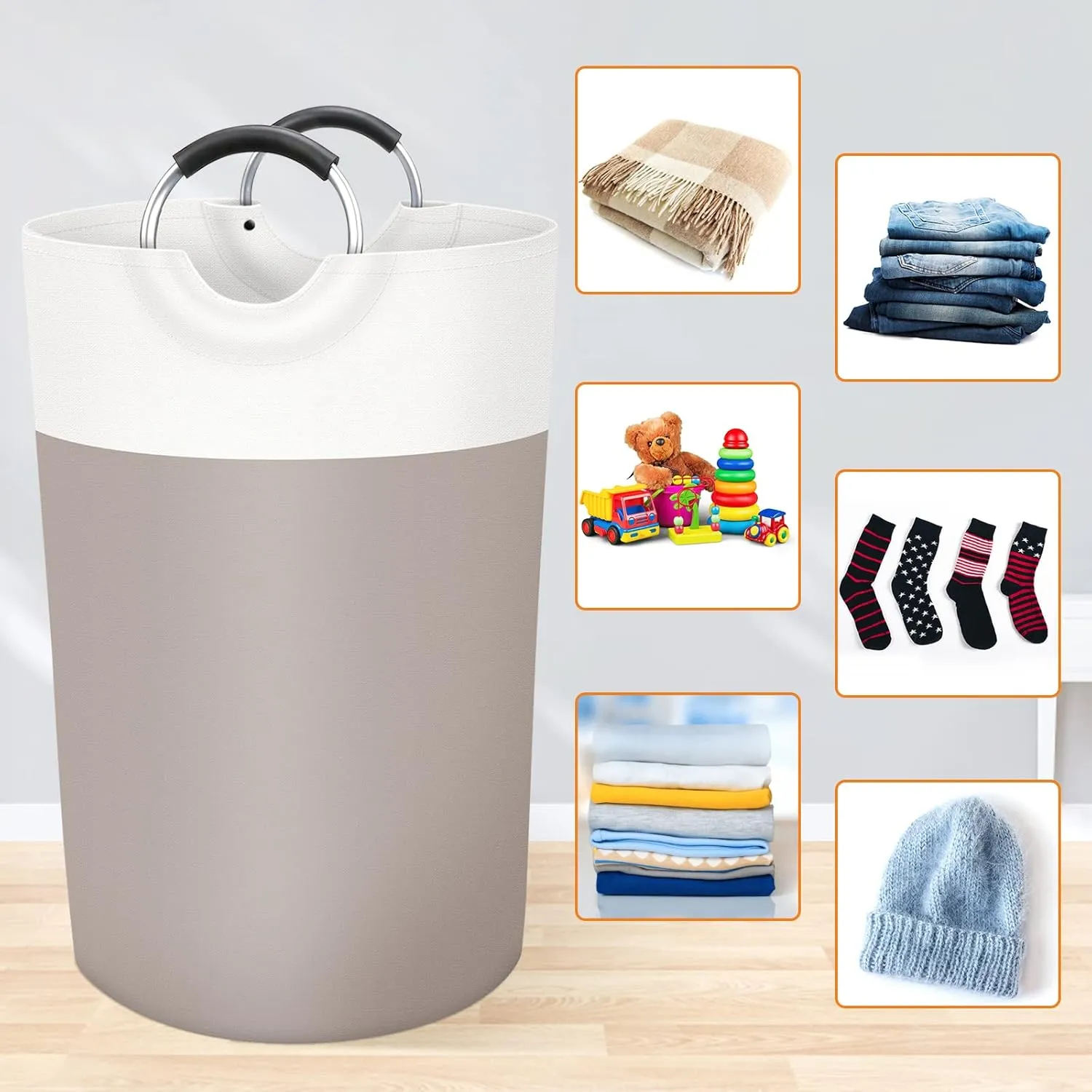 BlissTotes 115L Laundry Basket, Freestanding Laundry Hamper, Collapsible Dirty Clothes Hamper, Waterproof Fabric with Foam Protected Aluminum Handles for College, Dorm, Family (Brown)
