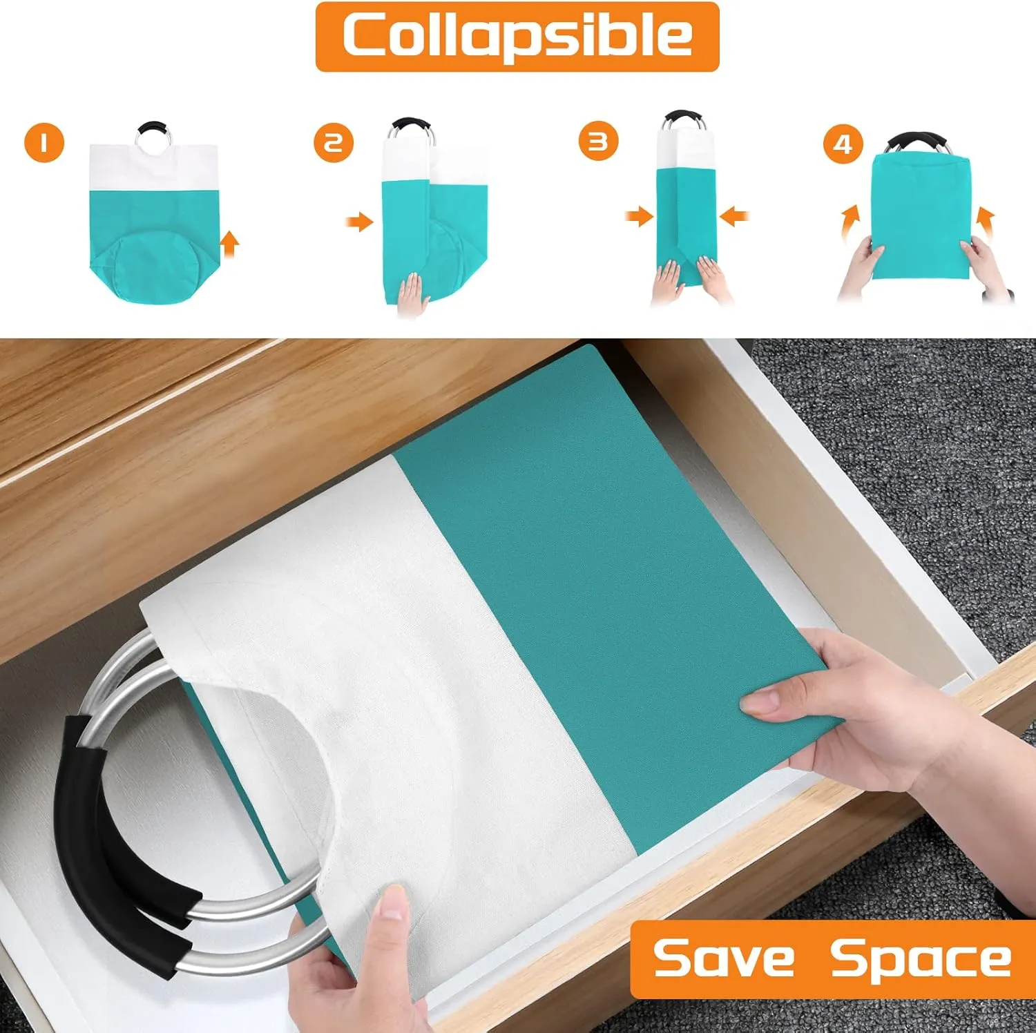 BlissTotes 115L Laundry Basket, Freestanding Laundry Hamper, Collapsible Dirty Clothes Hamper, Waterproof Fabric with Foam Protected Aluminum Handles for College, Dorm, Family (Green)