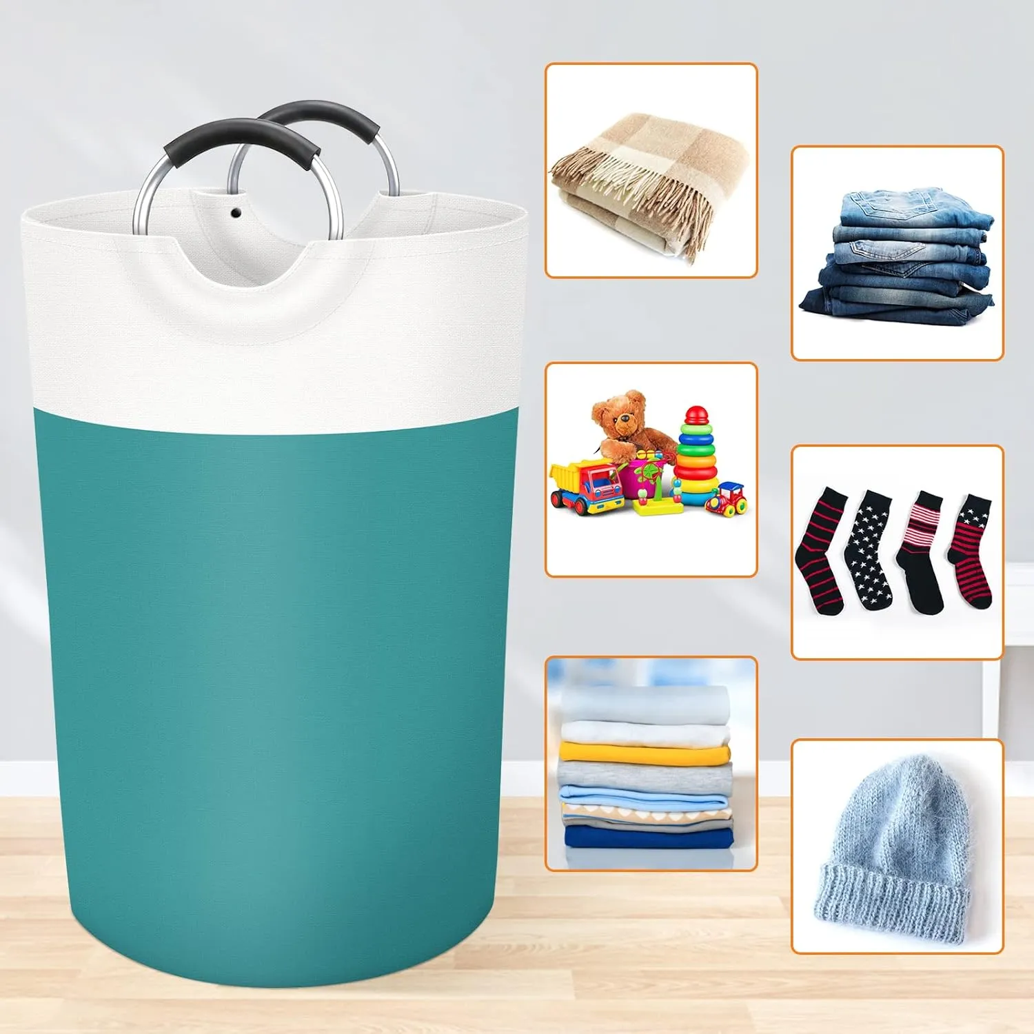 BlissTotes 115L Laundry Basket, Freestanding Laundry Hamper, Collapsible Dirty Clothes Hamper, Waterproof Fabric with Foam Protected Aluminum Handles for College, Dorm, Family (Green)