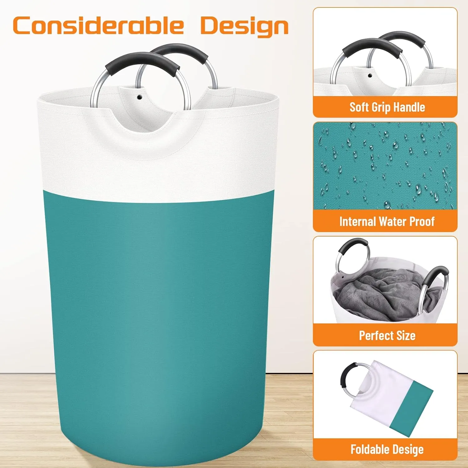 BlissTotes 115L Laundry Basket, Freestanding Laundry Hamper, Collapsible Dirty Clothes Hamper, Waterproof Fabric with Foam Protected Aluminum Handles for College, Dorm, Family (Green)