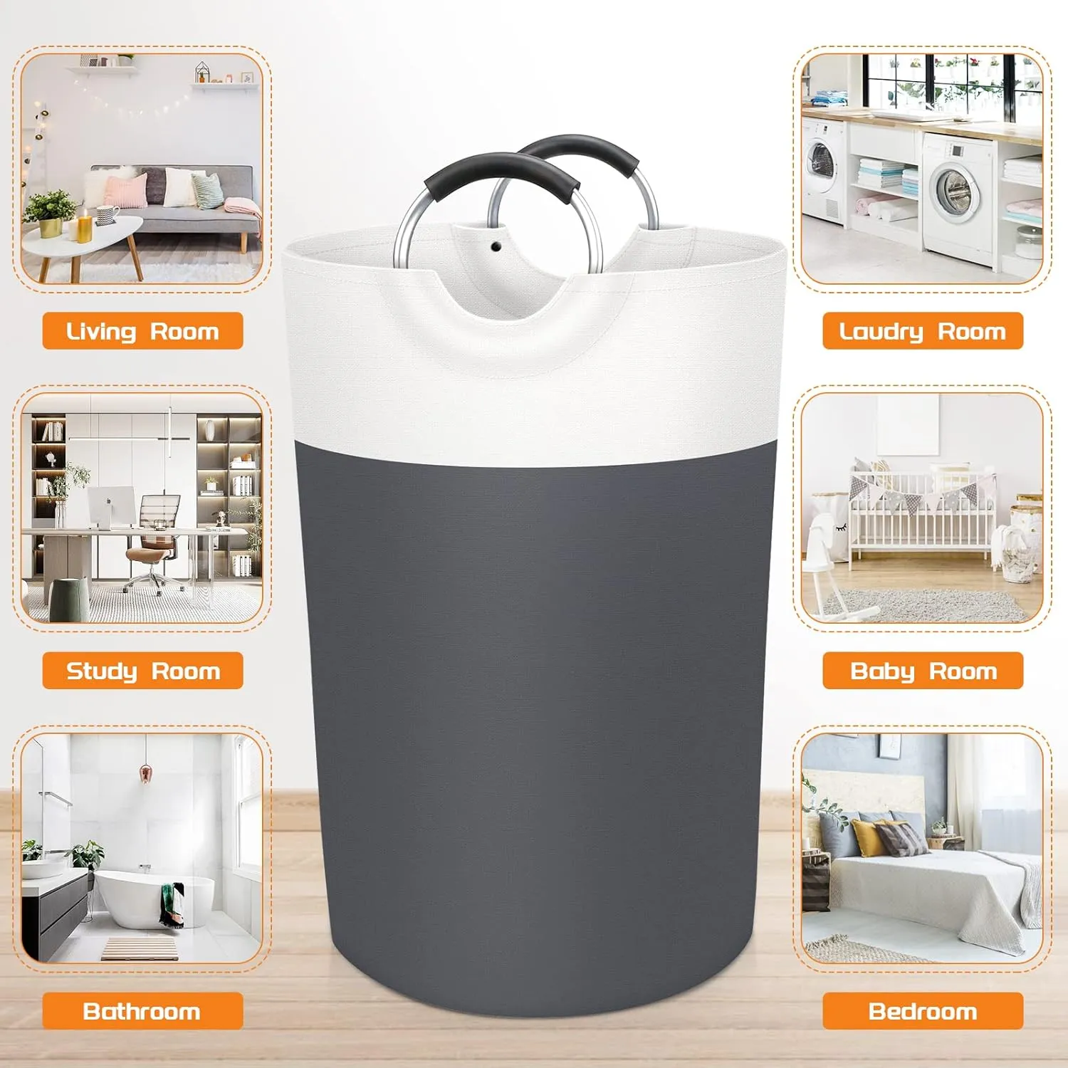 BlissTotes 115L Laundry Basket, Freestanding Laundry Hamper, Collapsible Dirty Clothes Hamper, Waterproof Fabric with Foam Protected Aluminum Handles for College, Dorm, Family (Grey)