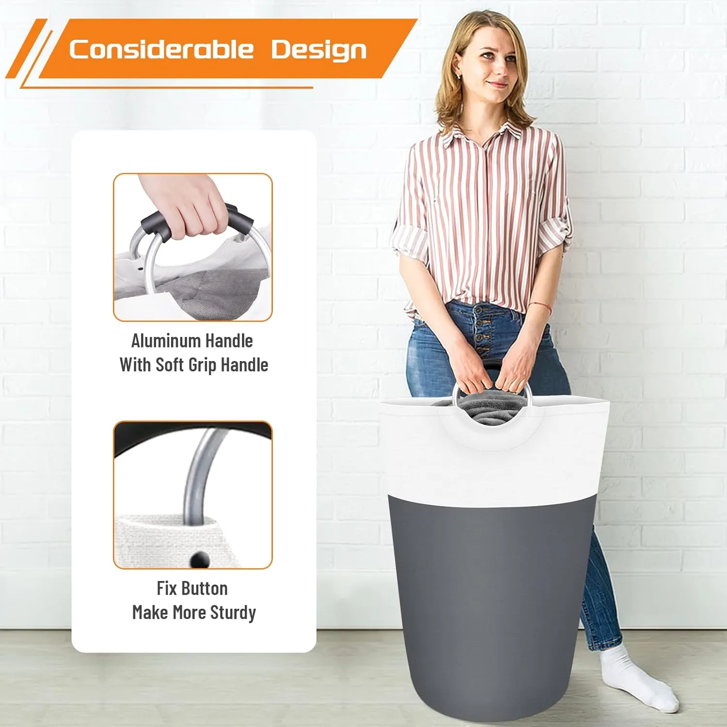 BlissTotes 115L Laundry Basket, Freestanding Laundry Hamper, Collapsible Dirty Clothes Hamper, Waterproof Fabric with Foam Protected Aluminum Handles for College, Dorm, Family (Grey)