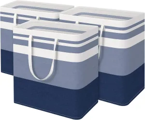 BlissTotes 3-Pack Laundry Basket, Freestanding＆Waterproof Laundry Hamper, Collapsible Tall Clothes Hamper with Easy Carry Handles for Clothes, Towels in the Family and Dorm,Gradient Blue,100L