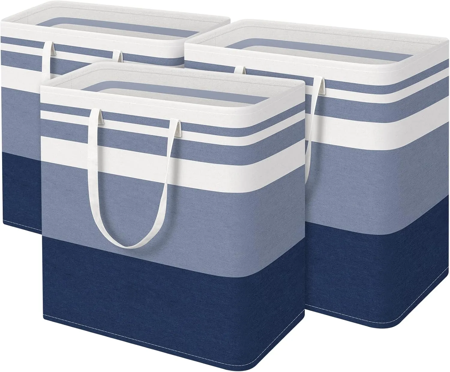 BlissTotes 3-Pack Laundry Basket, Freestanding＆Waterproof Laundry Hamper, Collapsible Tall Clothes Hamper with Easy Carry Handles for Clothes, Towels in the Family and Dorm,Gradient Blue,100L