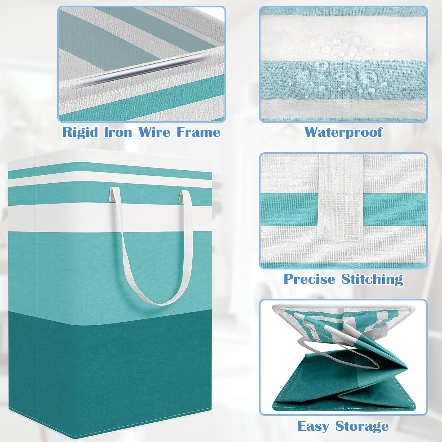 BlissTotes 3-Pack Laundry Basket, Freestanding＆Waterproof Laundry Hamper, Collapsible Tall Clothes Hamper with Easy Carry Handles for Clothes, Towels in the Family and Dorm,Gradient Green,75L