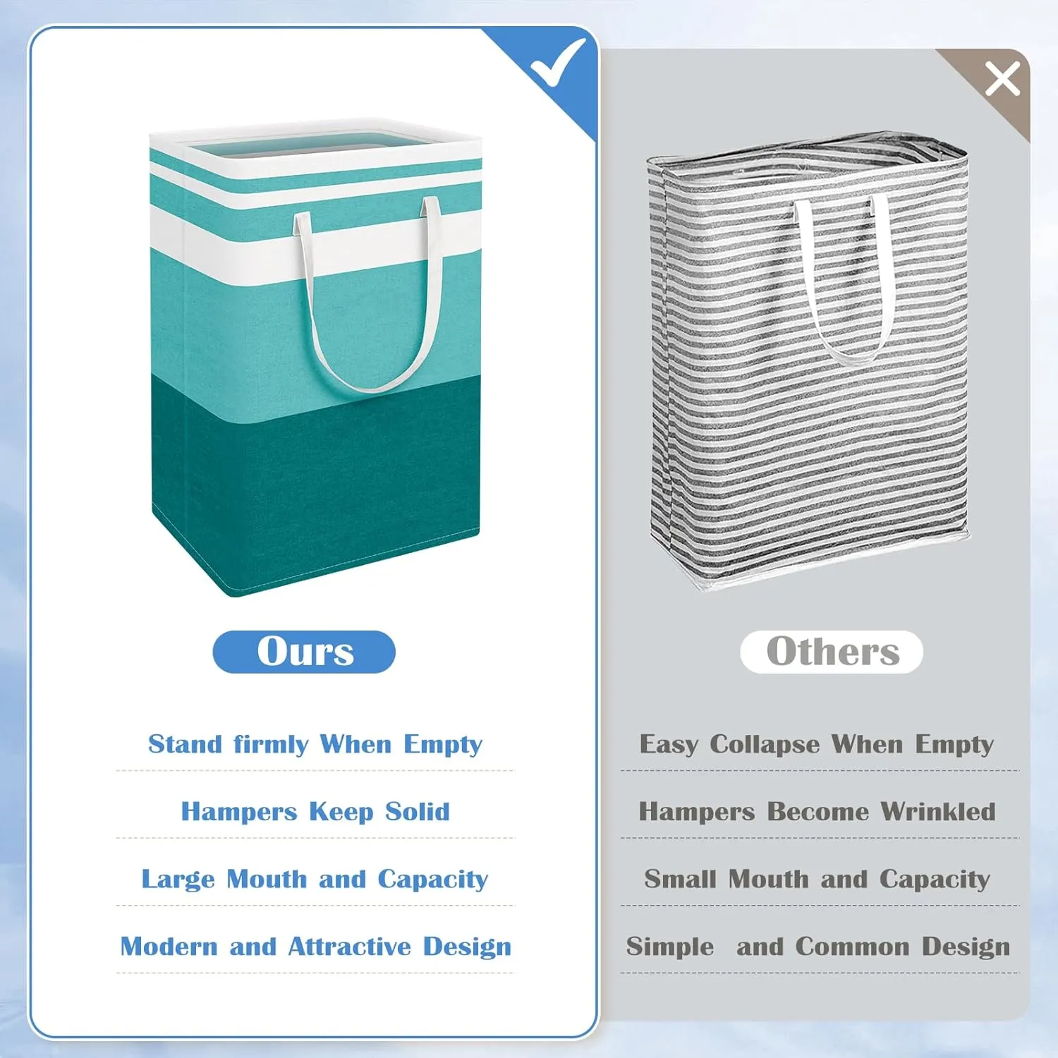 BlissTotes 3-Pack Laundry Basket, Freestanding＆Waterproof Laundry Hamper, Collapsible Tall Clothes Hamper with Easy Carry Handles for Clothes, Towels in the Family and Dorm,Gradient Green,75L