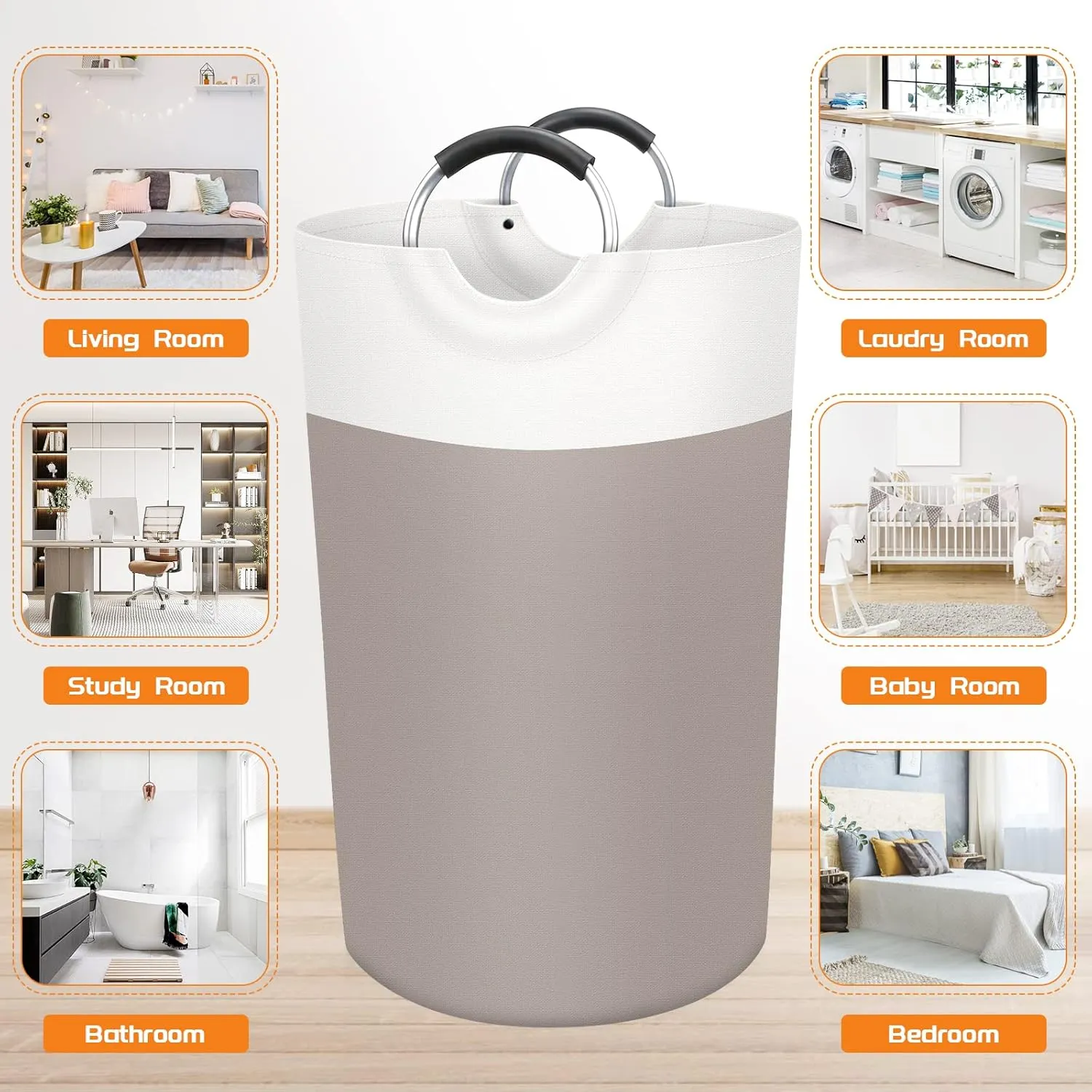 BlissTotes 90L Laundry Basket, Freestanding Laundry Hamper, Collapsible Dirty Clothes Hamper, Waterproof Fabric with Foam Protected Aluminum Handles for College, Dorm, Family (Brown)