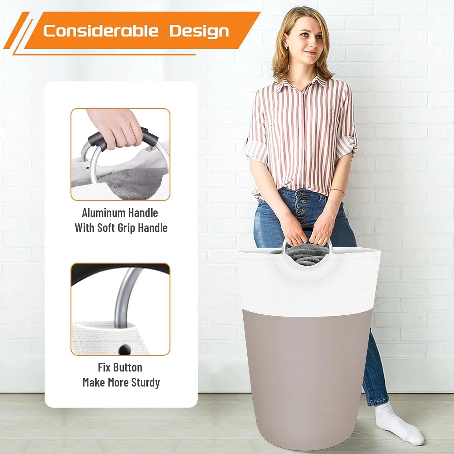 BlissTotes 90L Laundry Basket, Freestanding Laundry Hamper, Collapsible Dirty Clothes Hamper, Waterproof Fabric with Foam Protected Aluminum Handles for College, Dorm, Family (Brown)