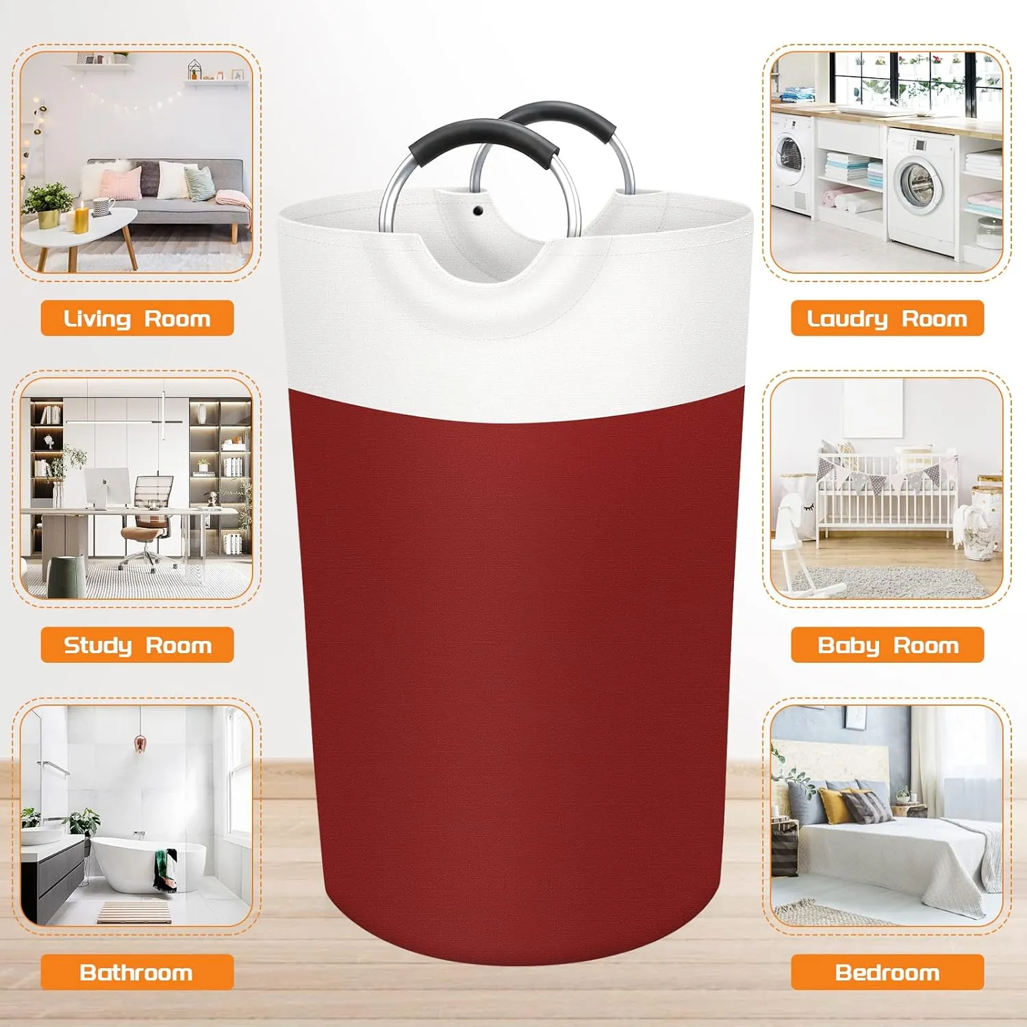 BlissTotes 90L Laundry Basket, Freestanding Laundry Hamper, Collapsible Dirty Clothes Hamper, Waterproof Fabric with Foam Protected Aluminum Handles for College, Dorm, Family (Red)