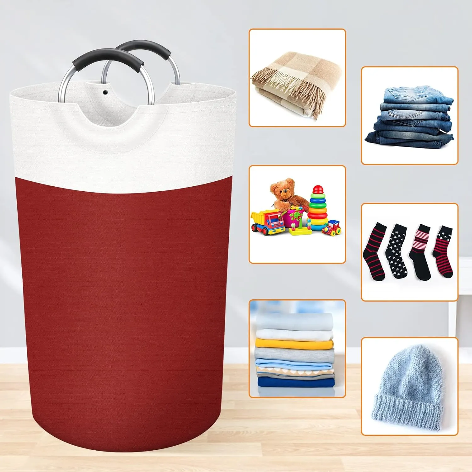 BlissTotes 90L Laundry Basket, Freestanding Laundry Hamper, Collapsible Dirty Clothes Hamper, Waterproof Fabric with Foam Protected Aluminum Handles for College, Dorm, Family (Red)