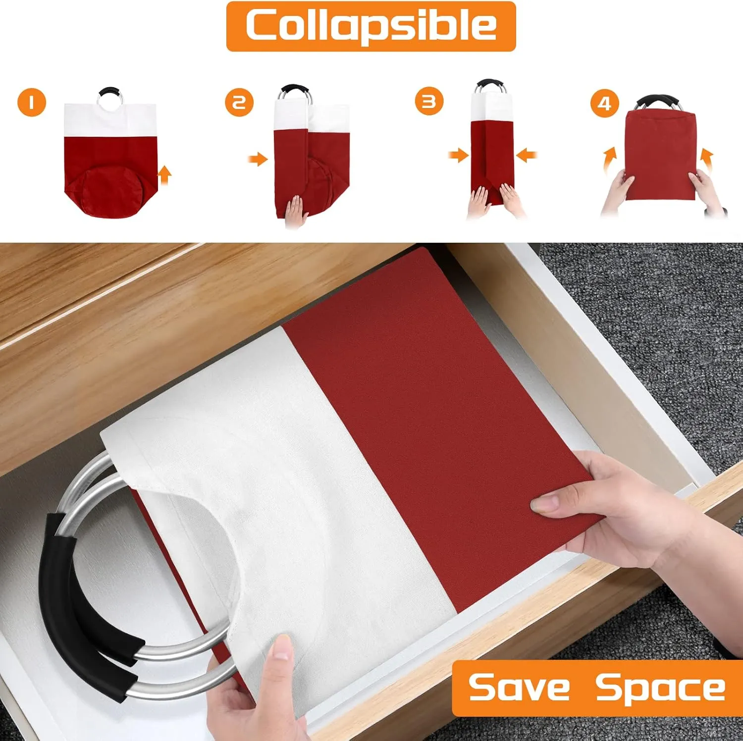 BlissTotes 90L Laundry Basket, Freestanding Laundry Hamper, Collapsible Dirty Clothes Hamper, Waterproof Fabric with Foam Protected Aluminum Handles for College, Dorm, Family (Red)