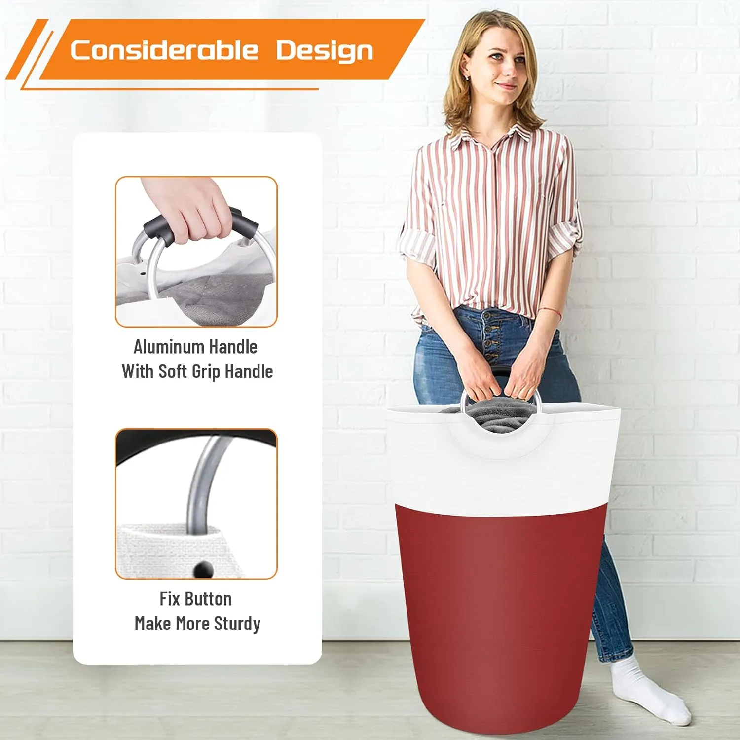 BlissTotes 90L Laundry Basket, Freestanding Laundry Hamper, Collapsible Dirty Clothes Hamper, Waterproof Fabric with Foam Protected Aluminum Handles for College, Dorm, Family (Red)