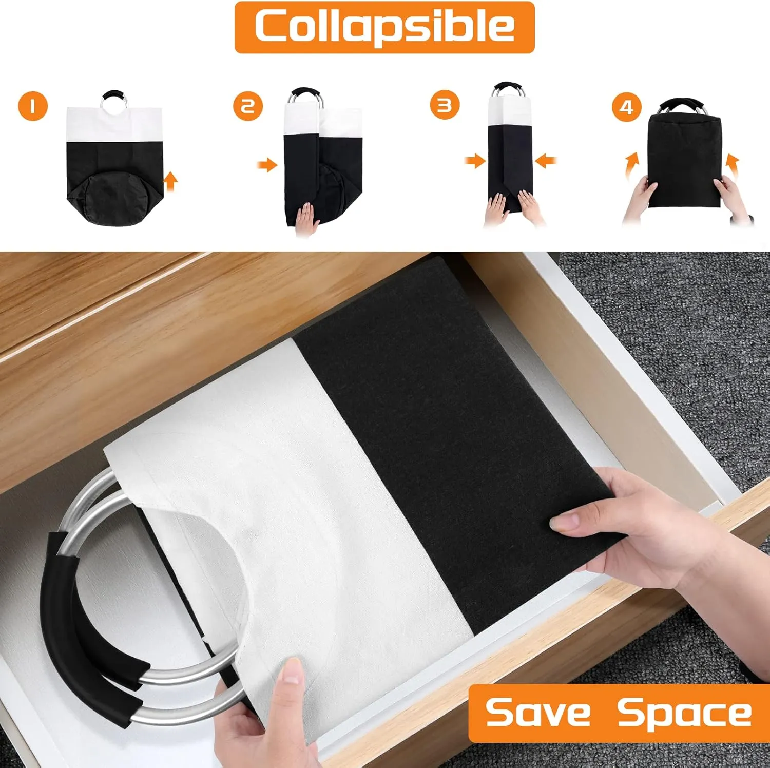 BlissTotes Laundry Basket, Laundry Hamper, Collapsible Laundry Baskets, Dirty Clothes Hamper, Waterproof Laundry Basket with Foam Protected Aluminum Handles for College Dorm, Family 115L (Black)