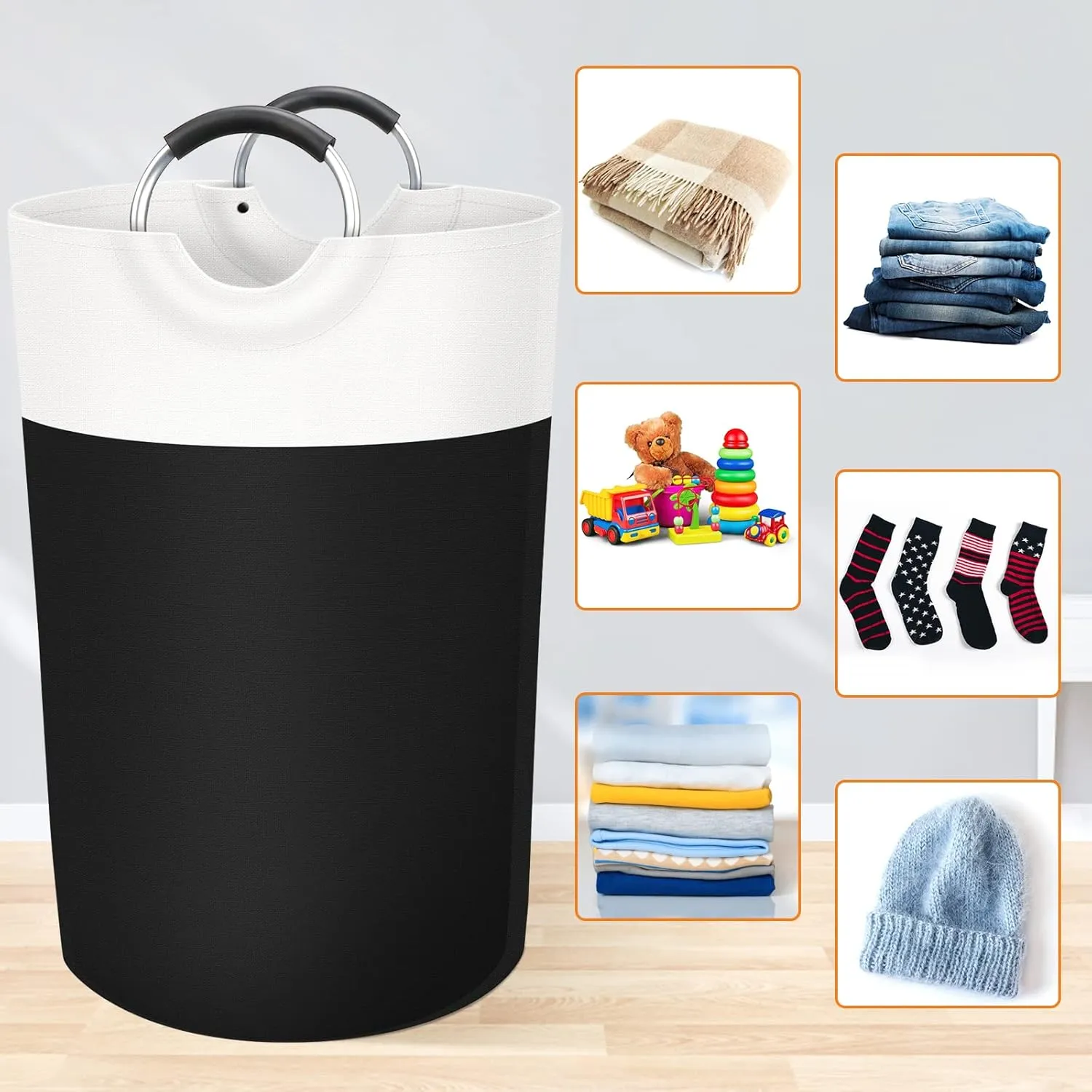 BlissTotes Laundry Basket, Laundry Hamper, Collapsible Laundry Baskets, Dirty Clothes Hamper, Waterproof Laundry Basket with Foam Protected Aluminum Handles for College Dorm, Family 115L (Black)