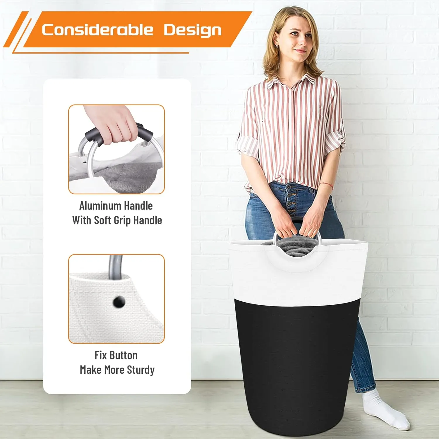 BlissTotes Laundry Basket, Laundry Hamper, Collapsible Laundry Baskets, Dirty Clothes Hamper, Waterproof Laundry Basket with Foam Protected Aluminum Handles for College Dorm, Family 115L (Black)