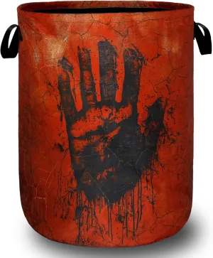 Blood Laundry Basket Foldable Blood Spatter Hand Print Laundry Hamper Oxford Cloth Funny Tote Bag Clothes Toy Storage Bucket For Bathroom/Laundry Storage/Bedroom 18.9 x 16.5 Inch