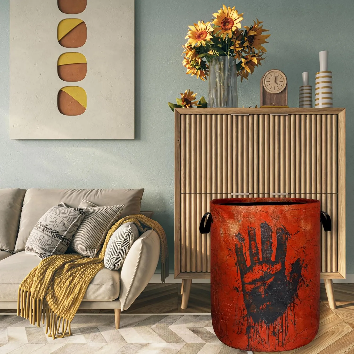 Blood Laundry Basket Foldable Blood Spatter Hand Print Laundry Hamper Oxford Cloth Funny Tote Bag Clothes Toy Storage Bucket For Bathroom/Laundry Storage/Bedroom 18.9 x 16.5 Inch