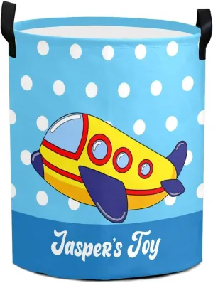 Blue Dots Cartoon Airplane Personalized Laundry Basket Laundry Hamper Clothes Bag Collapsible Tall with Handles,Waterproof,Storage Baskets for Bathroom College Dorm Family Essentials