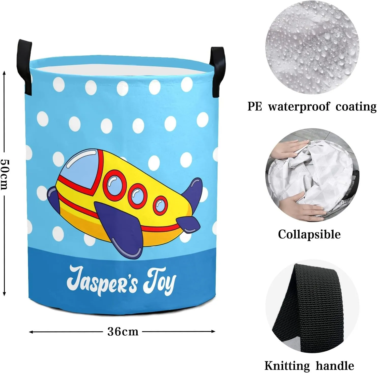 Blue Dots Cartoon Airplane Personalized Laundry Basket Laundry Hamper Clothes Bag Collapsible Tall with Handles,Waterproof,Storage Baskets for Bathroom College Dorm Family Essentials