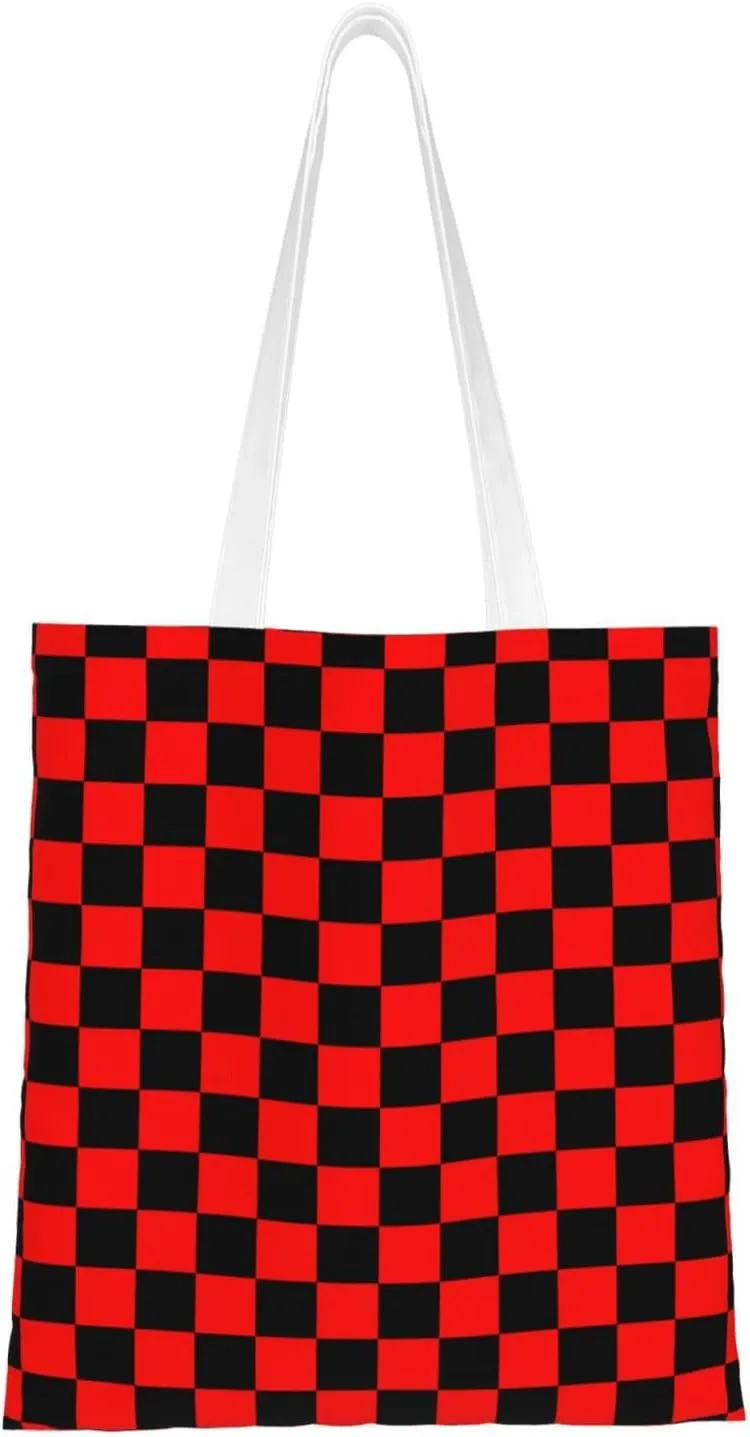 Blue White Checkered Chessboard Flag Tote Bag Reusable Shoulder Tote Bag For Women Lady Vacation, Shopping, Work