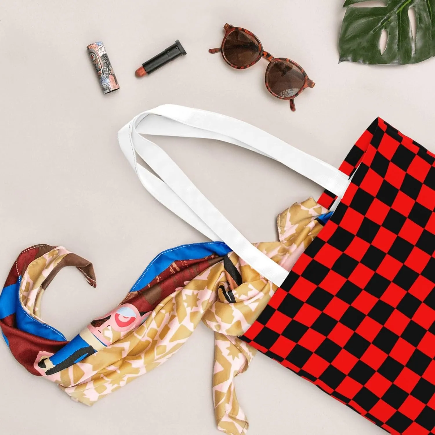 Blue White Checkered Chessboard Flag Tote Bag Reusable Shoulder Tote Bag For Women Lady Vacation, Shopping, Work
