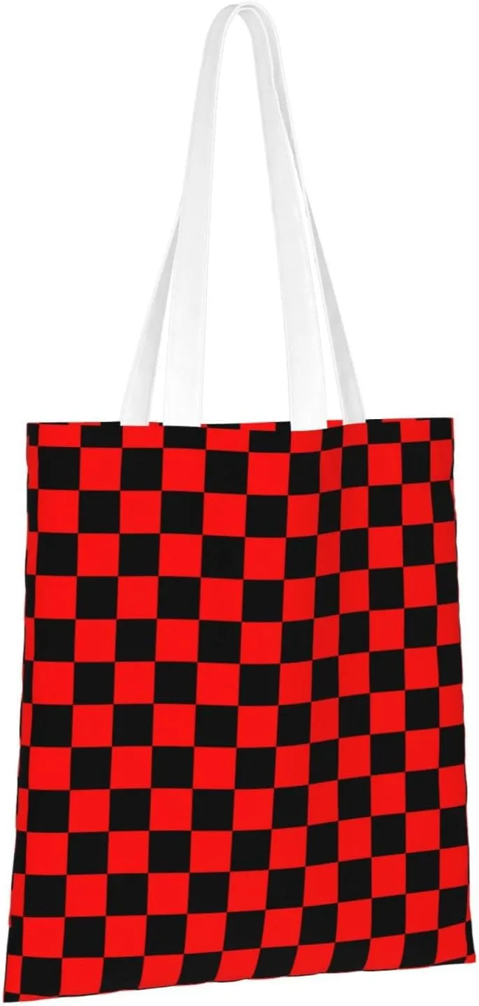 Blue White Checkered Chessboard Flag Tote Bag Reusable Shoulder Tote Bag For Women Lady Vacation, Shopping, Work